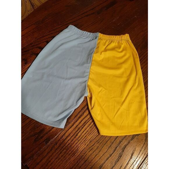 New Large Yellow Blue Color Block 2pc Shorts Short Sleeve Shirt Set Outfit - Picture 5 of 6